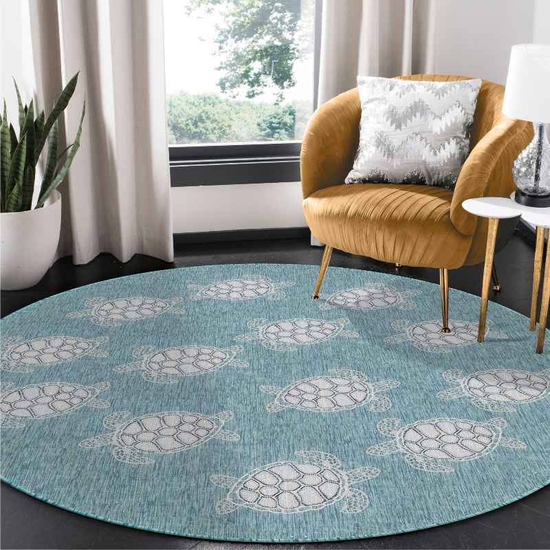 Indoor/Outdoor Textured Sea Turtles Polypropylene Rug, 7'10